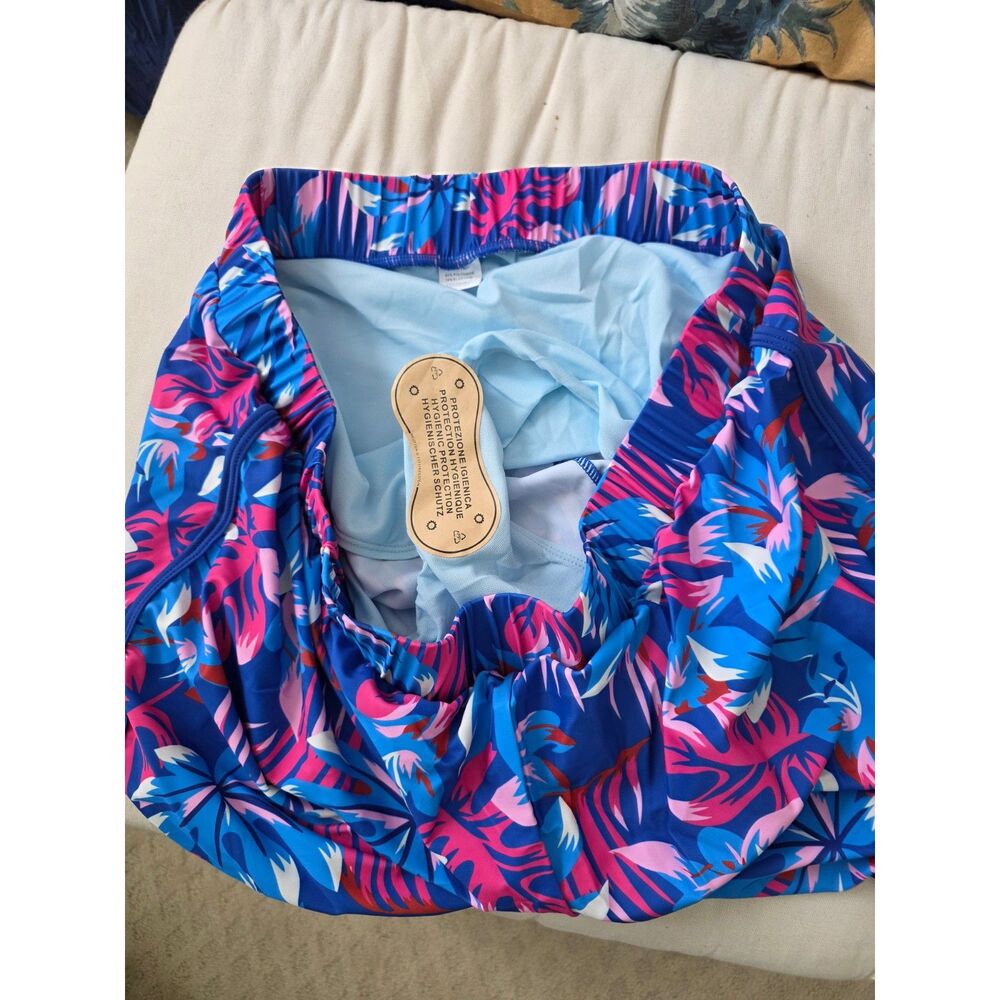 Modlily Blue Pink Tropical Print Tankini Swimsuit Swim Dress XXL